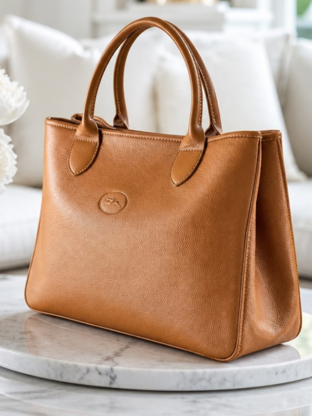 Longchamp Rozo Cognac Leather Structured Top-Handle Tote. - Picture 15 of 17